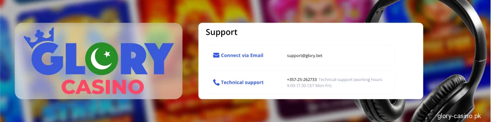 Support contact options at Glory Casino
