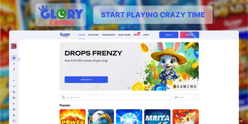 Visit official Glory Casino homepage