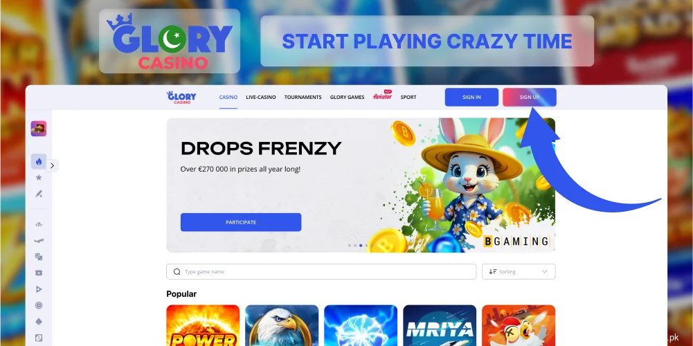 Sign up at Glory Casino site