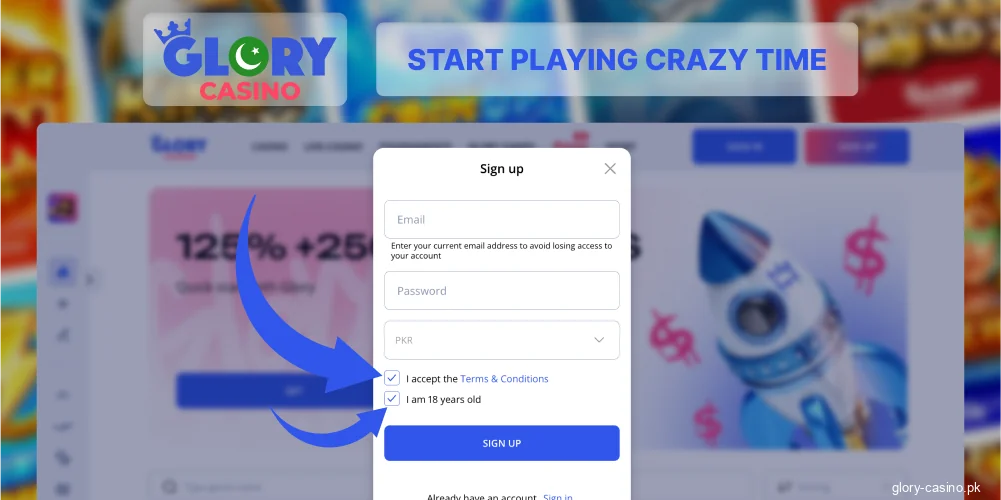 Accept rules at Glory Casino signup