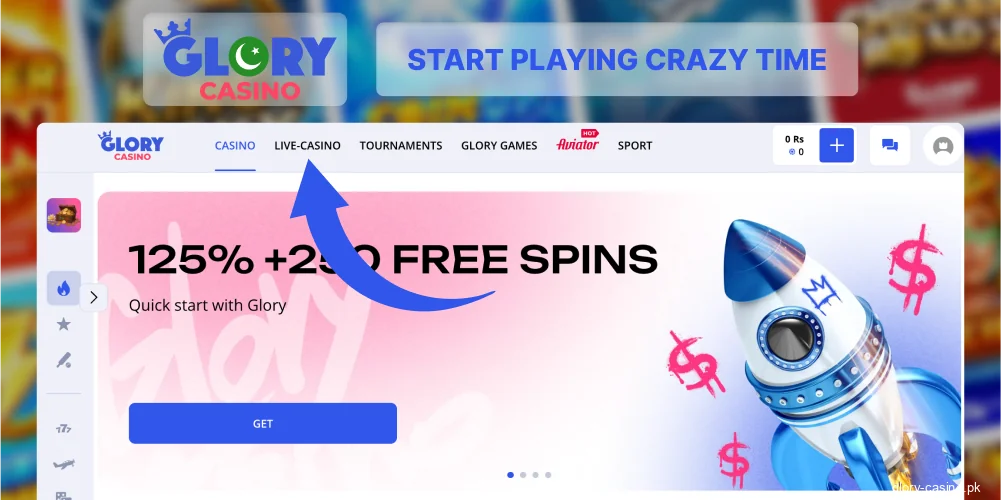 Search Crazy Time on Glory Casino