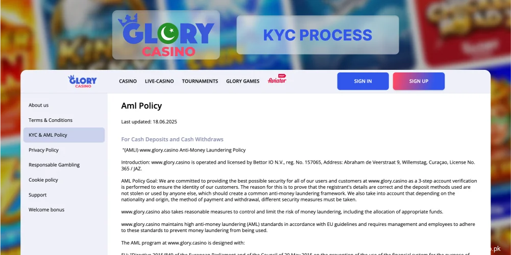Glory Casino KYC ID withdrawal