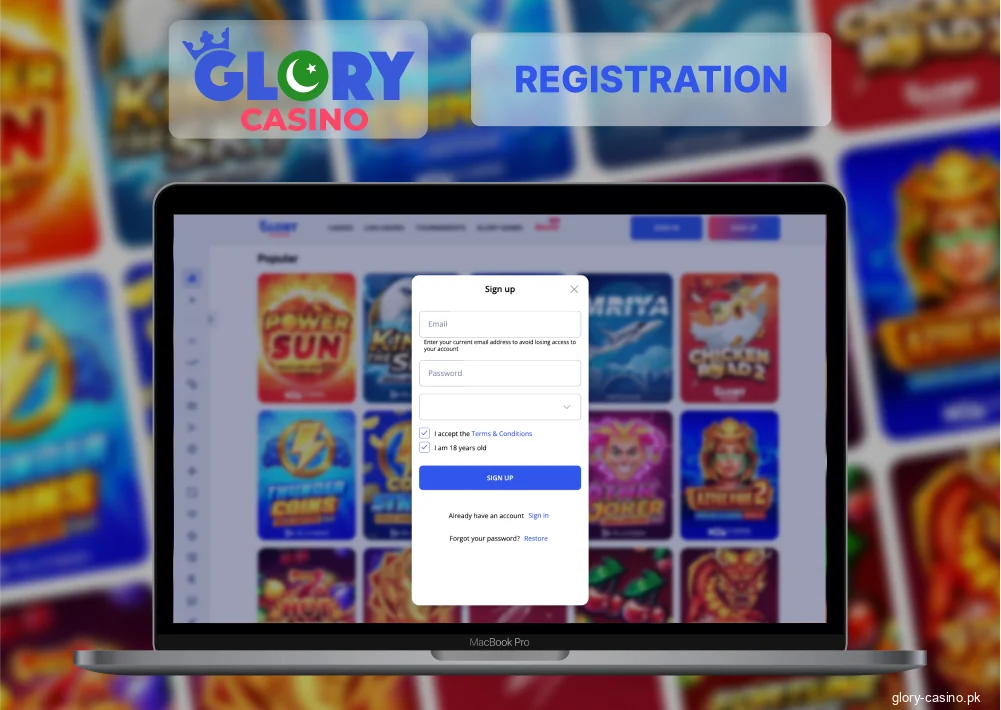 Create Glory Casino account in Pakistan