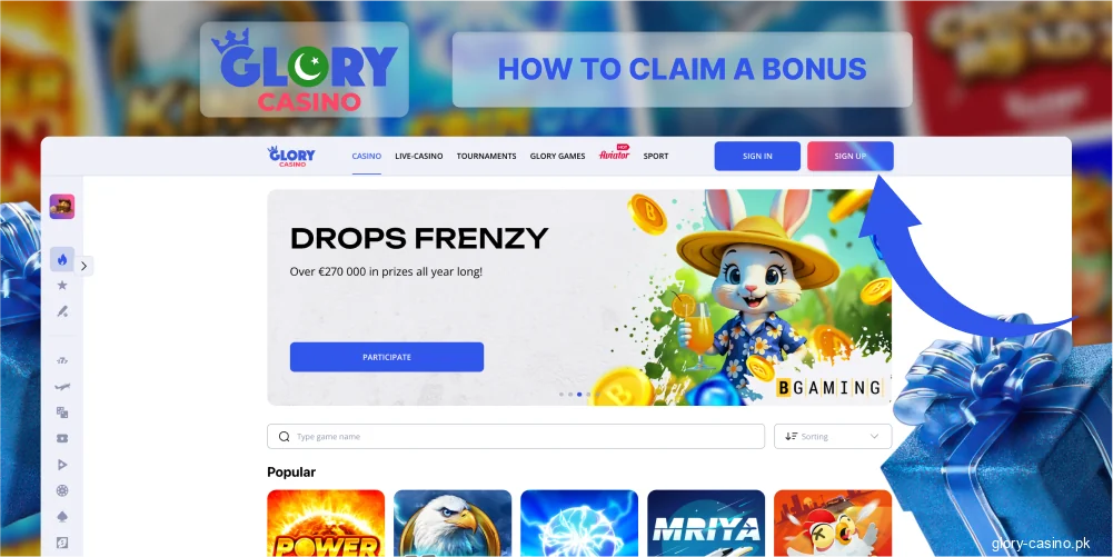 Log in or sign up Glory Casino