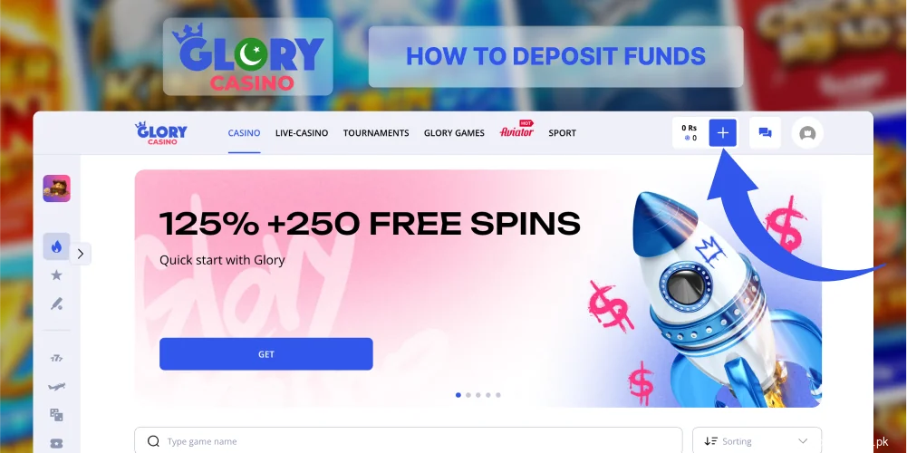 Tap deposit icon on Glory Casino