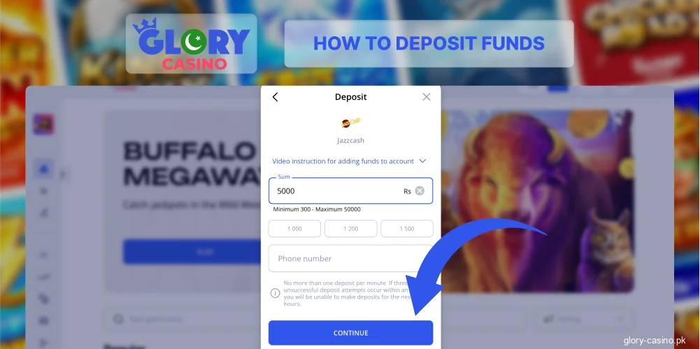 Confirm deposit on Glory Casino site