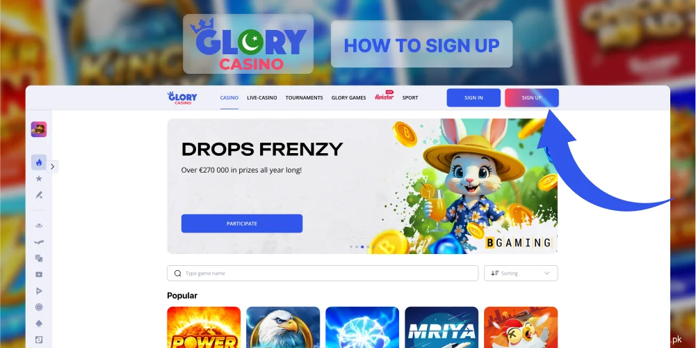 Click Sign Up at Glory Casino