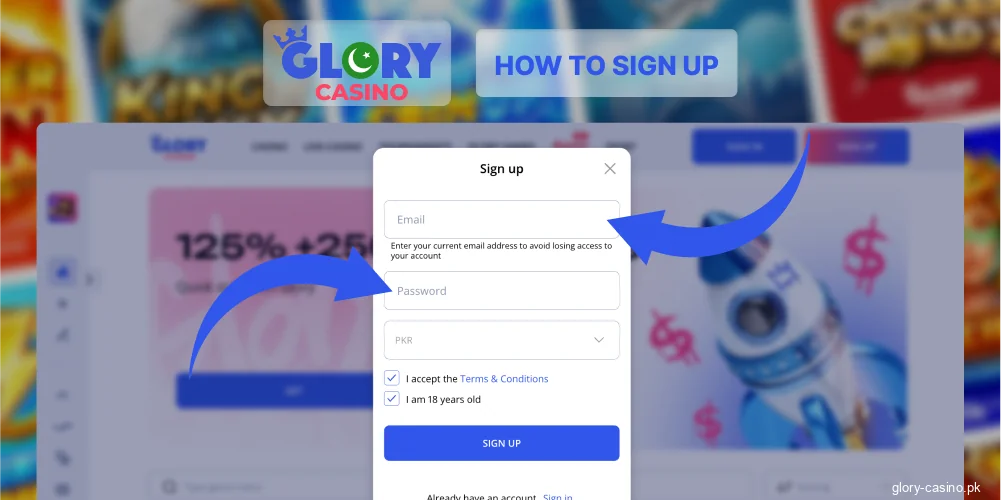 Enter details on Glory Casino form