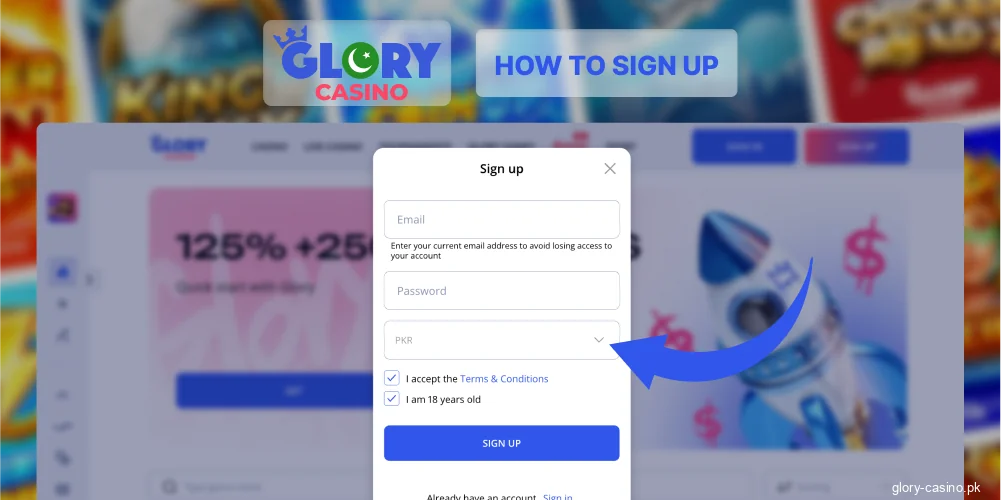 Pick PKR currency at Glory Casino