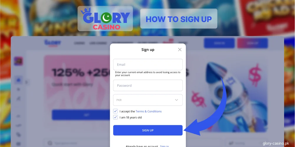 Complete registration at Glory Casino