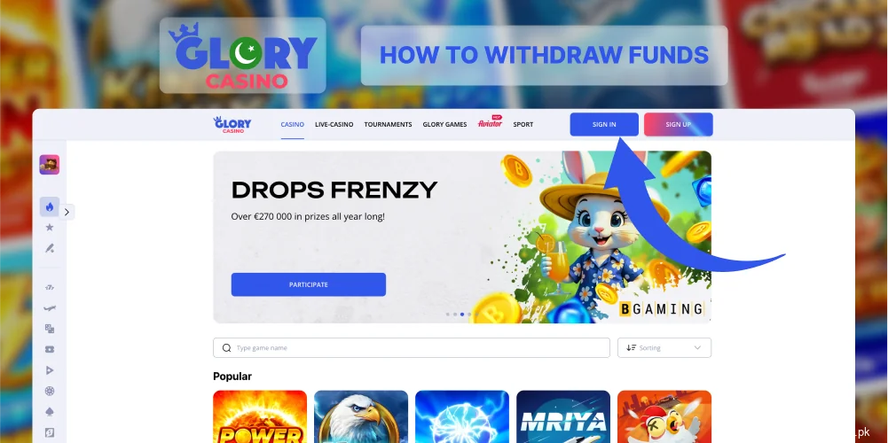 Login to withdraw from Glory Casino