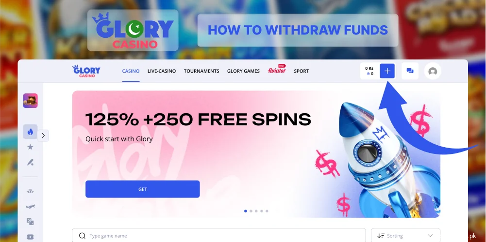 Open withdrawal tab Glory Casino