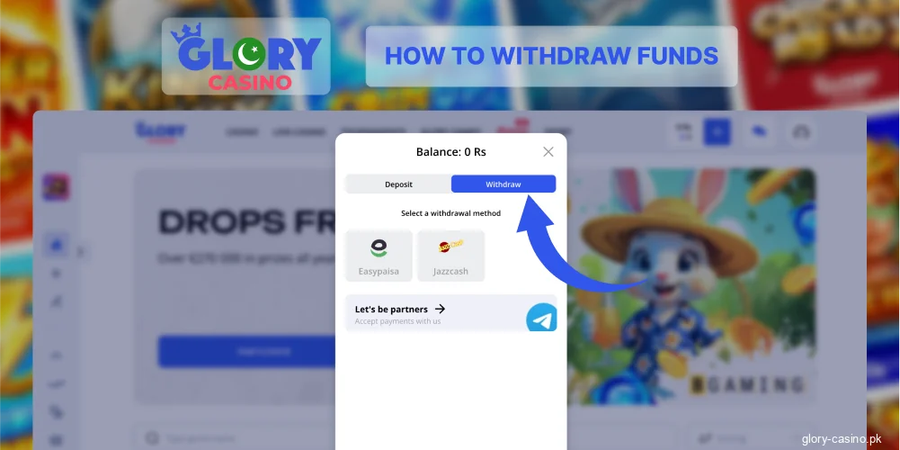 Go to Glory Casino withdraw section