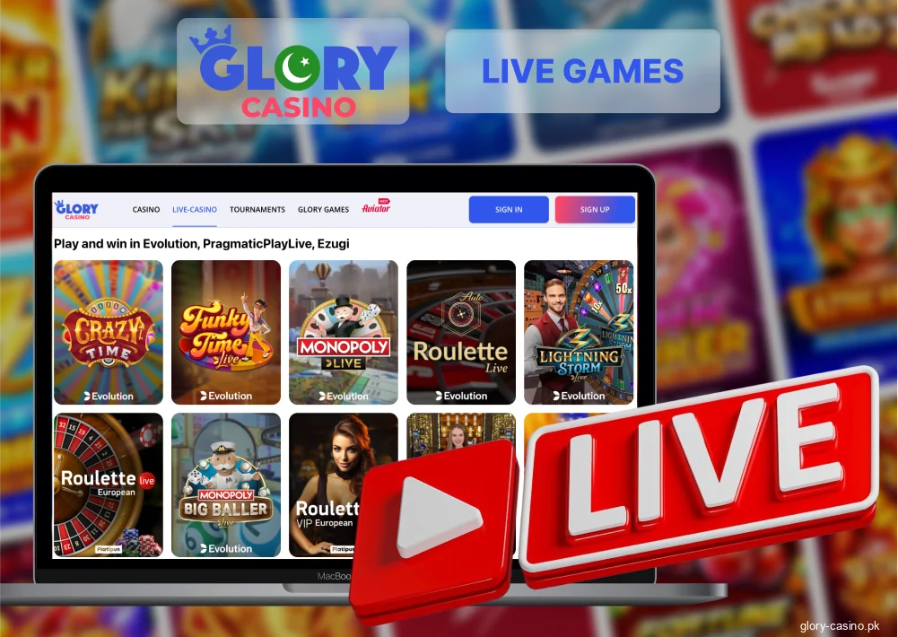 Live gaming on the Glory Casino platform