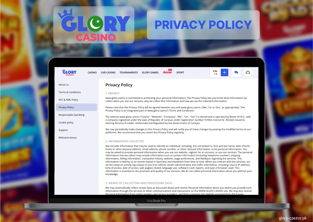Glory Casino privacy policy for Pakistan