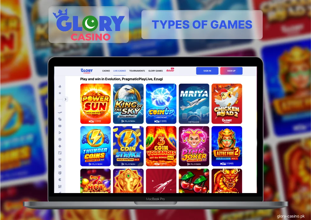 What types of games are available at Glory Casino?