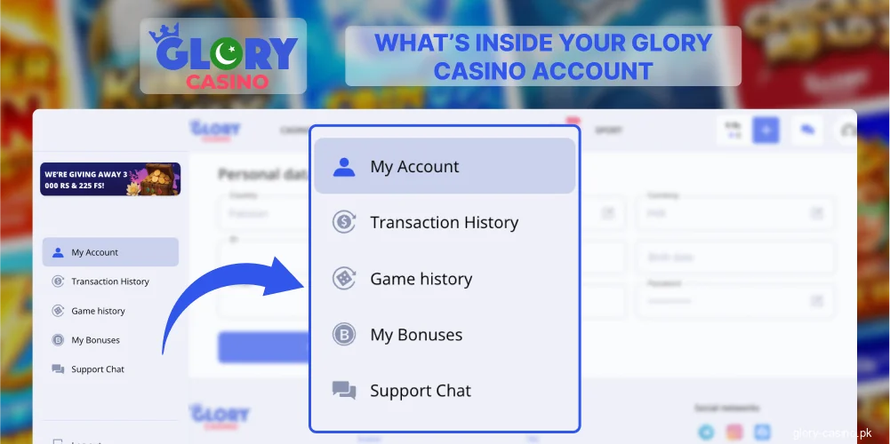 Explore your Glory Casino dashboard features