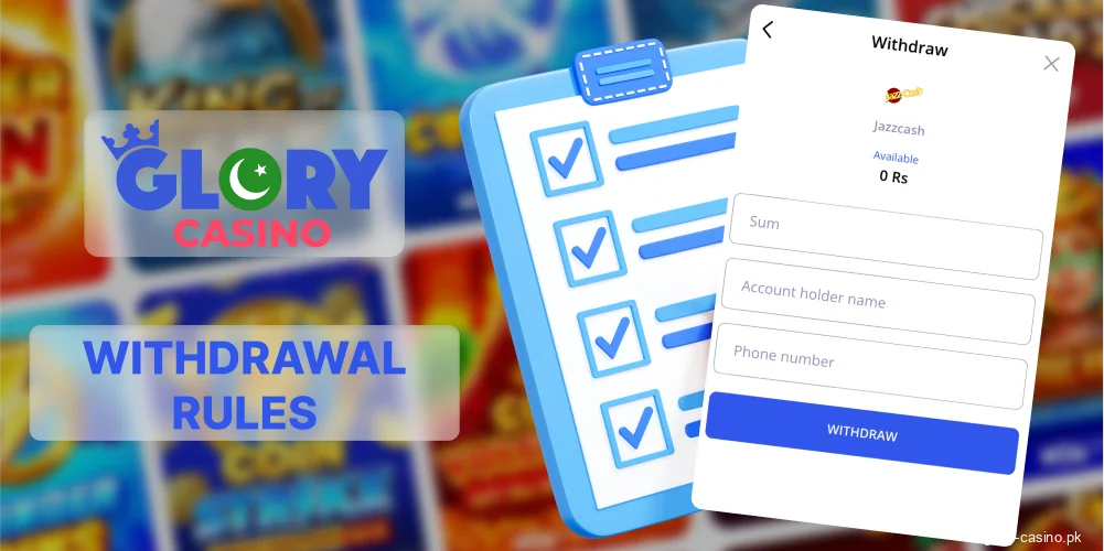 Withdrawal rules at Glory Casino Pakistan