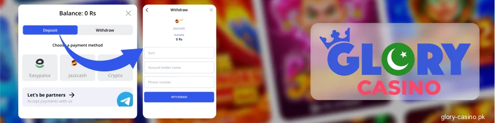 Withdraw funds from Glory Casino account