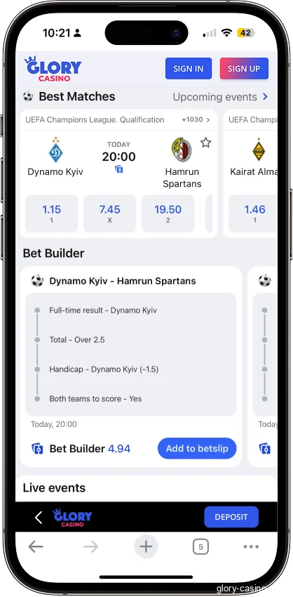 Glory Casino Live Sport