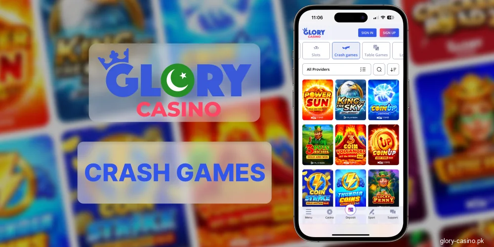 Crash games in Glory Casino mobile app