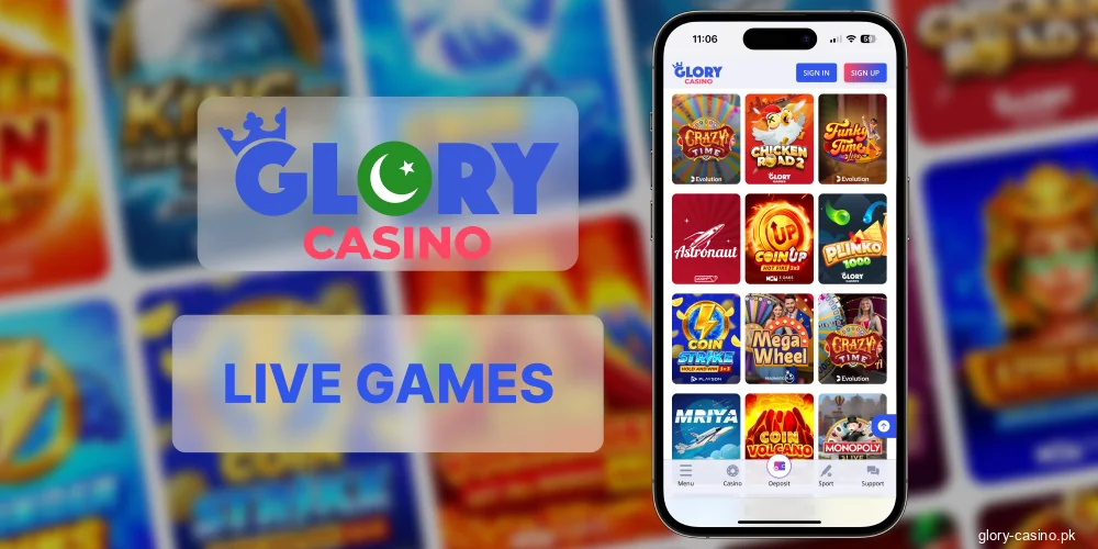 Live dealer section Glory Casino app