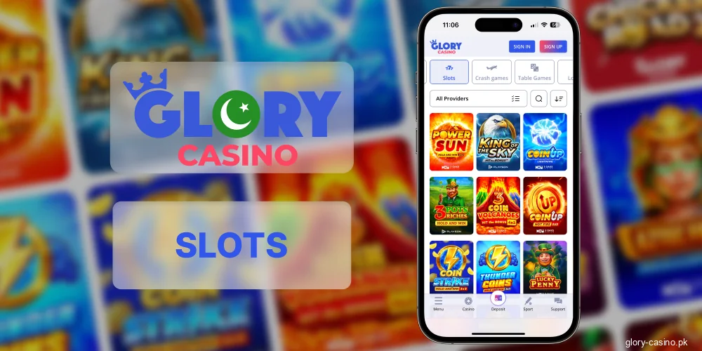 Slot machines in Glory Casino app