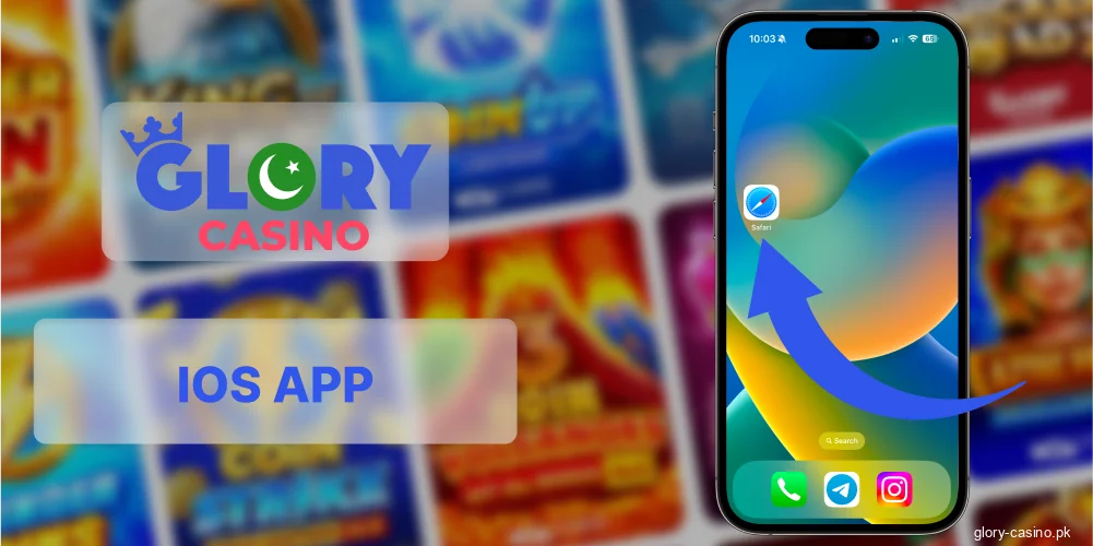 Open Glory Casino site on iPhone