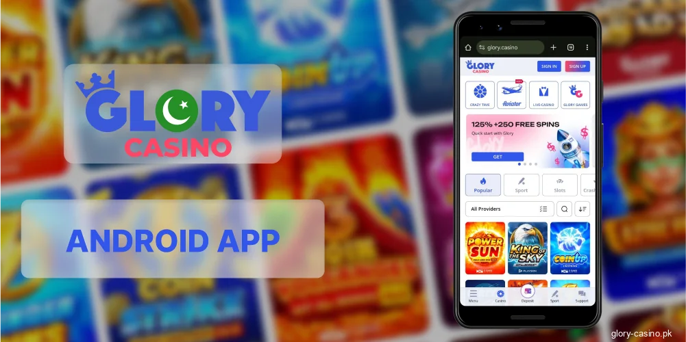 Open Glory Casino site on Android