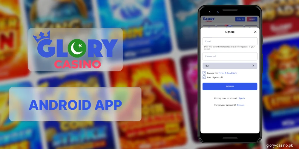 Register or log in Glory Casino app