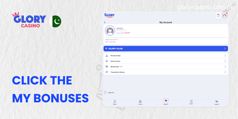 Click on My Bonuses in Account Settings