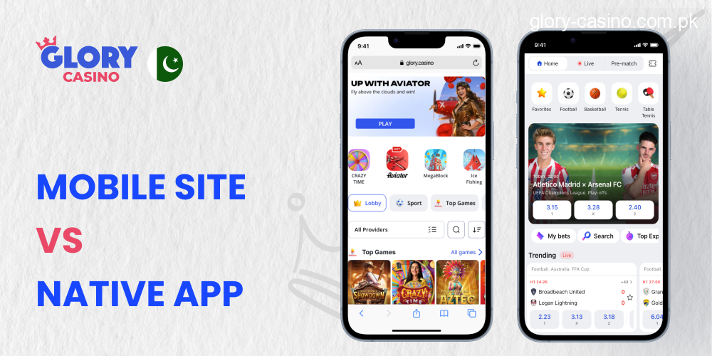 Differences between on Glory Casino Mobile Browser Version and Mobile App