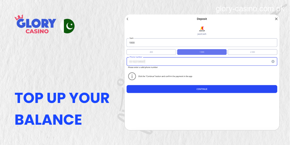 Top Up Your Balance in Glory Casino