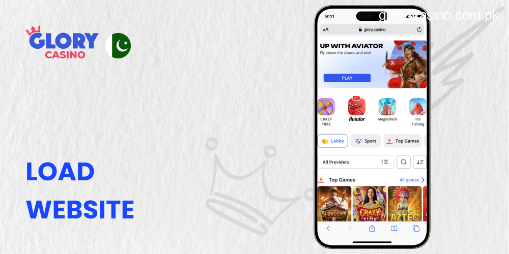 Load Official Glory Casino website on your Apple Device